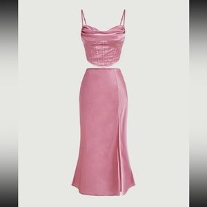 NEW Satin Cami Top & Split Thigh Skirt Set